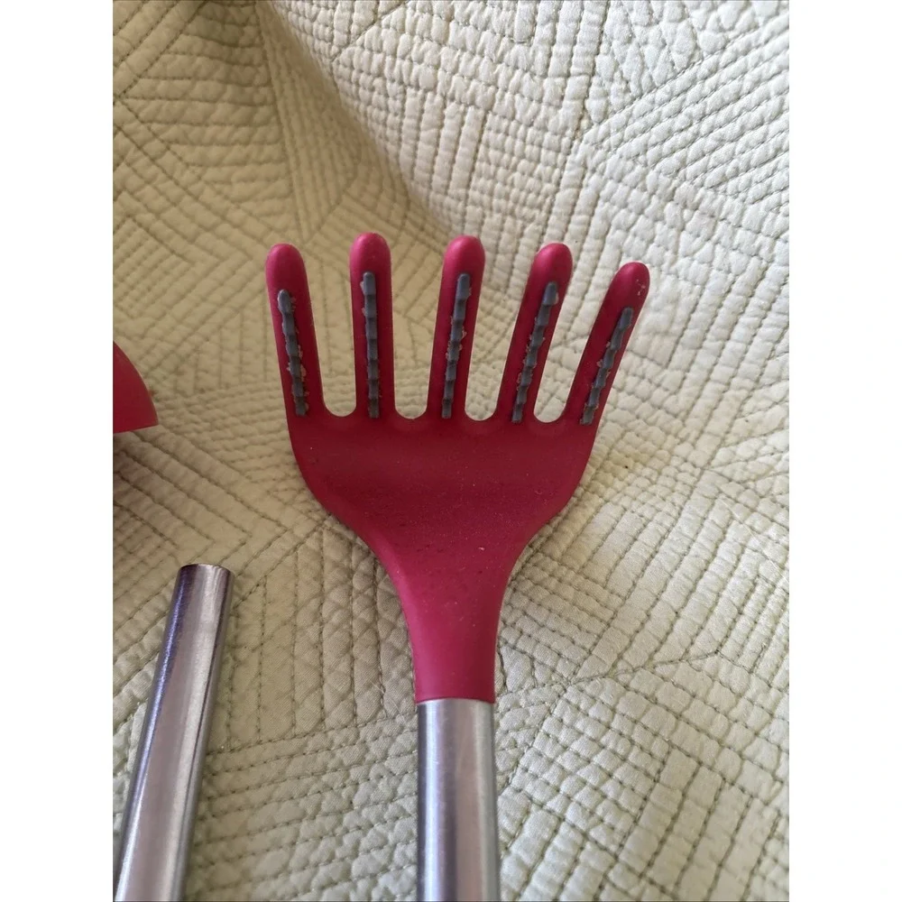 Tovolo Red Silicone Kitchen Utensils Stainless Handles Ladle Spoon Pasta 3 Pc